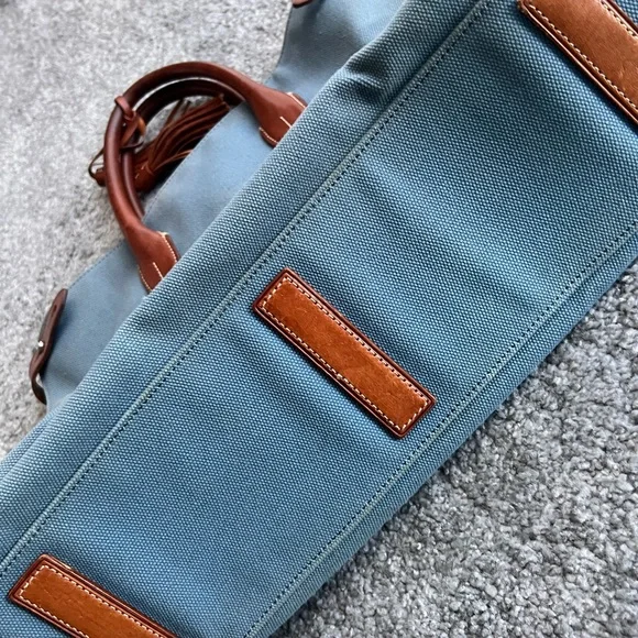 Ralph Lauren Denim-Blue Canvas Tote with Brown Leather Trim - Picture 3 of 8
